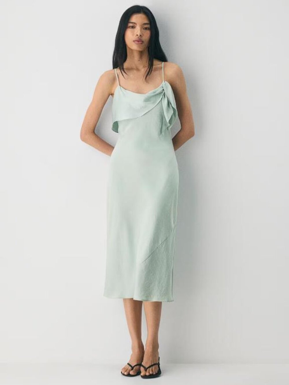 ARITZIA Women's Wilfred Cannelle Satin Dress Size L in Agave Green